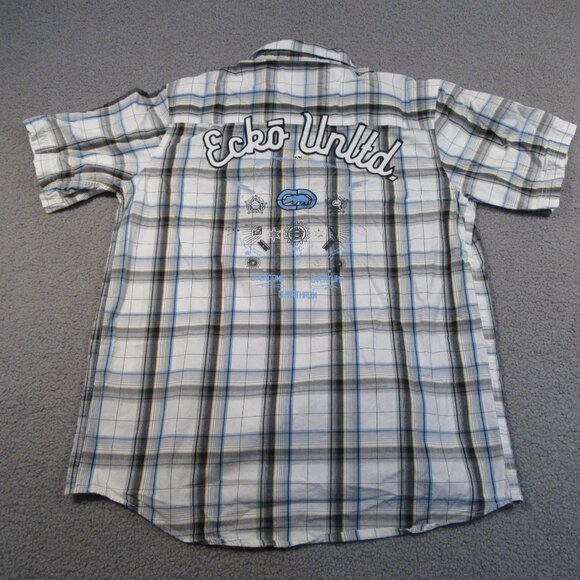 Vintage Ecko Unltd Men’s Shirt Medium White Striped Button Down Short Sleeve - Picture 7 of 12